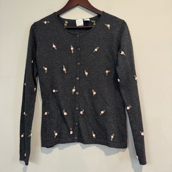 Mary Jane By Marcasiano Floral Embroidered Cardigan Sweater Coquette S - Picture 1 of 4